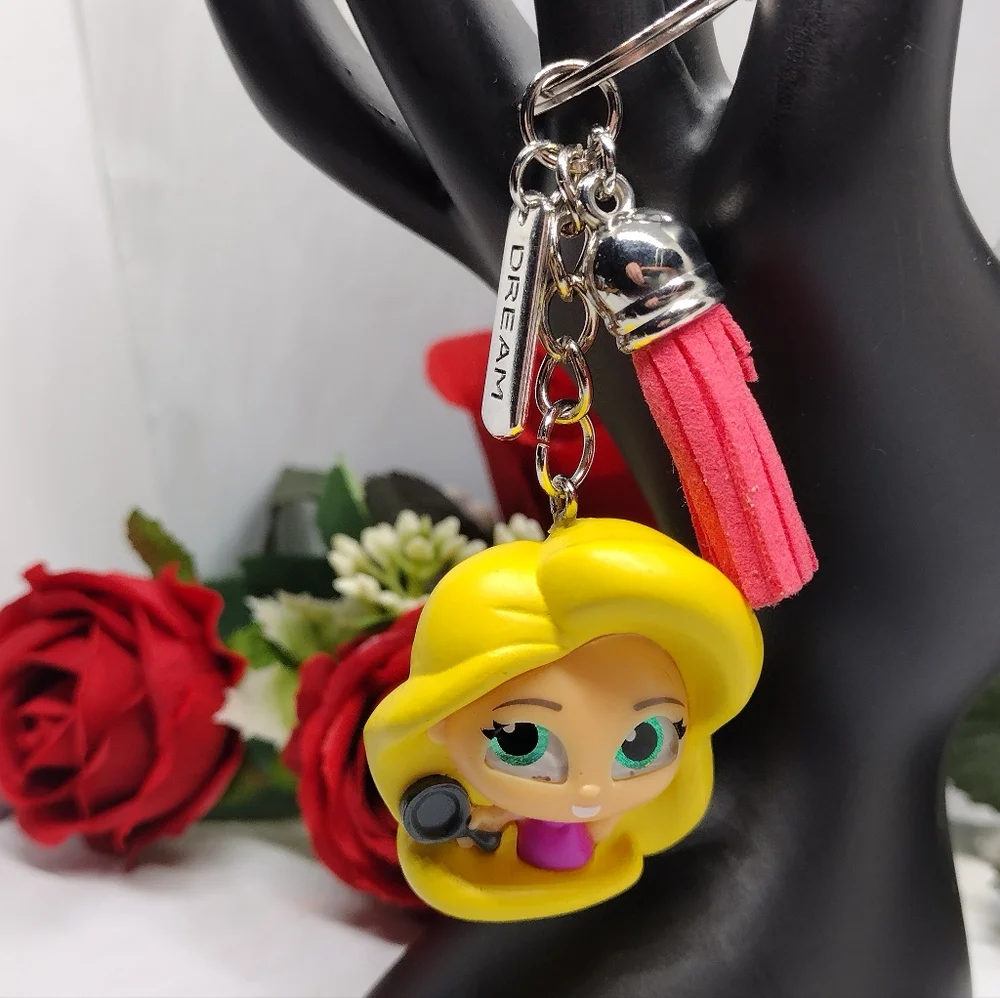 Kids Character Rapunzel Keychain Bag Charm - Yellow Hair, Pink Tassel